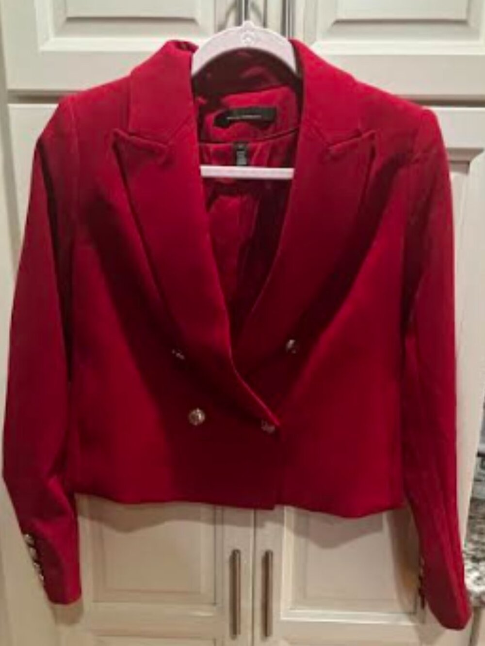 WHBM Red Cropped Double Breasted Blazer Gold Buttons Size 4 Never Worn